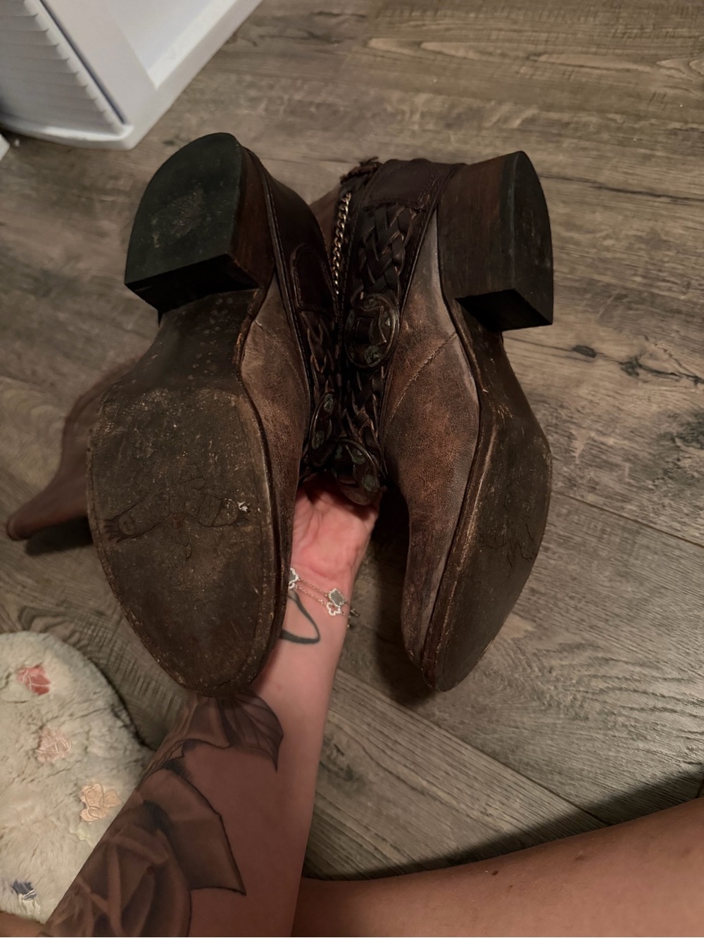 Freebird Rustic Brown Leather Mid-Calf Boots with Braided Strap - Picture 2 of 5